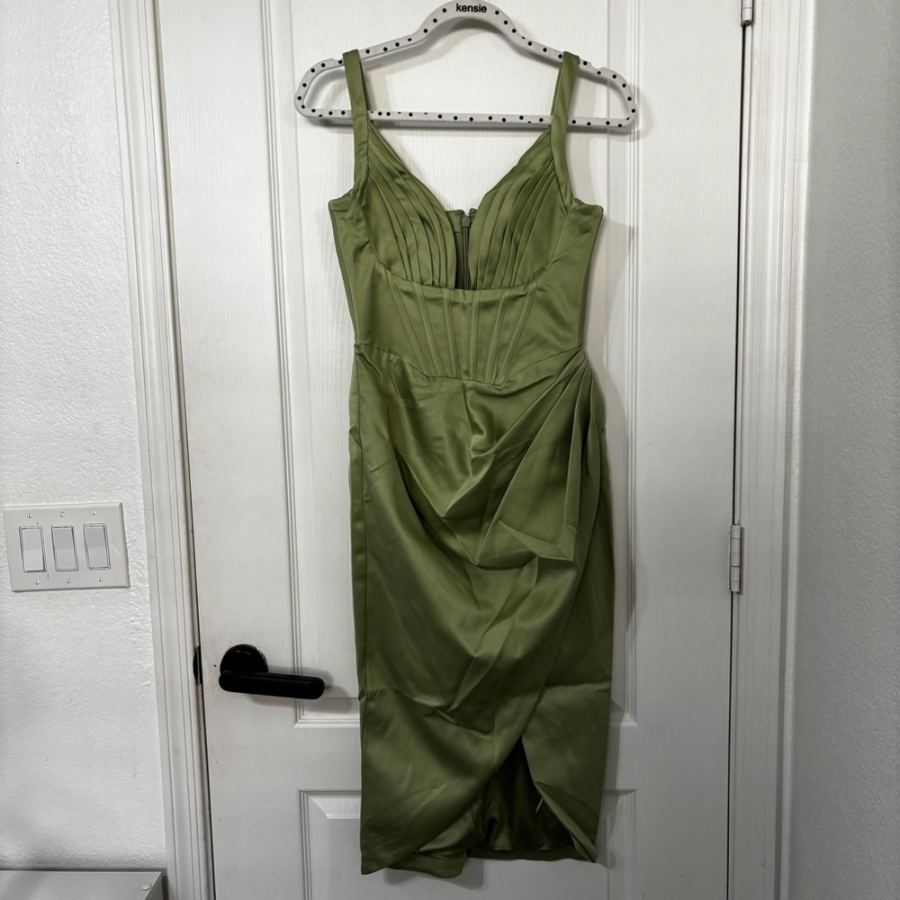 HOUSE OF CB Faye Pistachio Satin Corset Dress Size S - Picture 3 of 8
